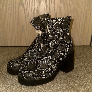Steve Madden Black and White Snake Print Ankle Boots